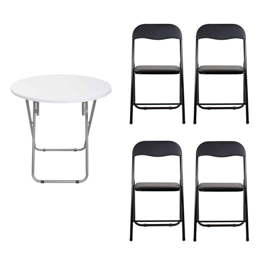 Masa plianta rotunda cu blat mdf, dimensiuni 70x70cm, alb (ZLN 6944) plus 4 x scaun bucatarie pliant (DSY 1115) / ZLN 6944_4S