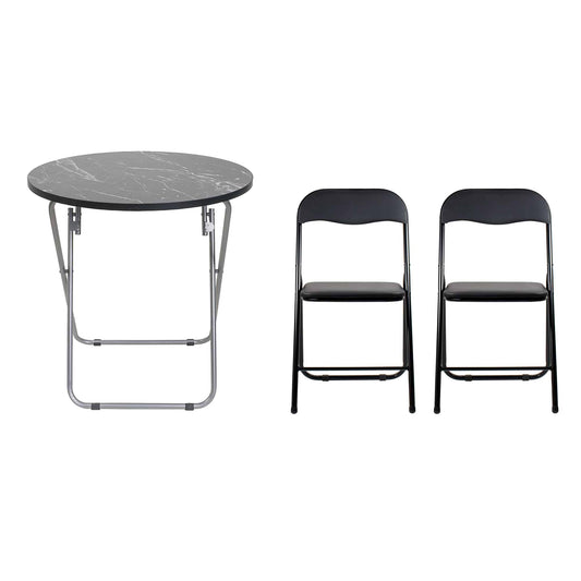 Masa plianta rotunda cu blat mdf, dimensiuni 60x65cm, negru (ZLN 6951) plus 2 x scaun bucatarie pliant (DSY 1115) / ZLN 6951_2S