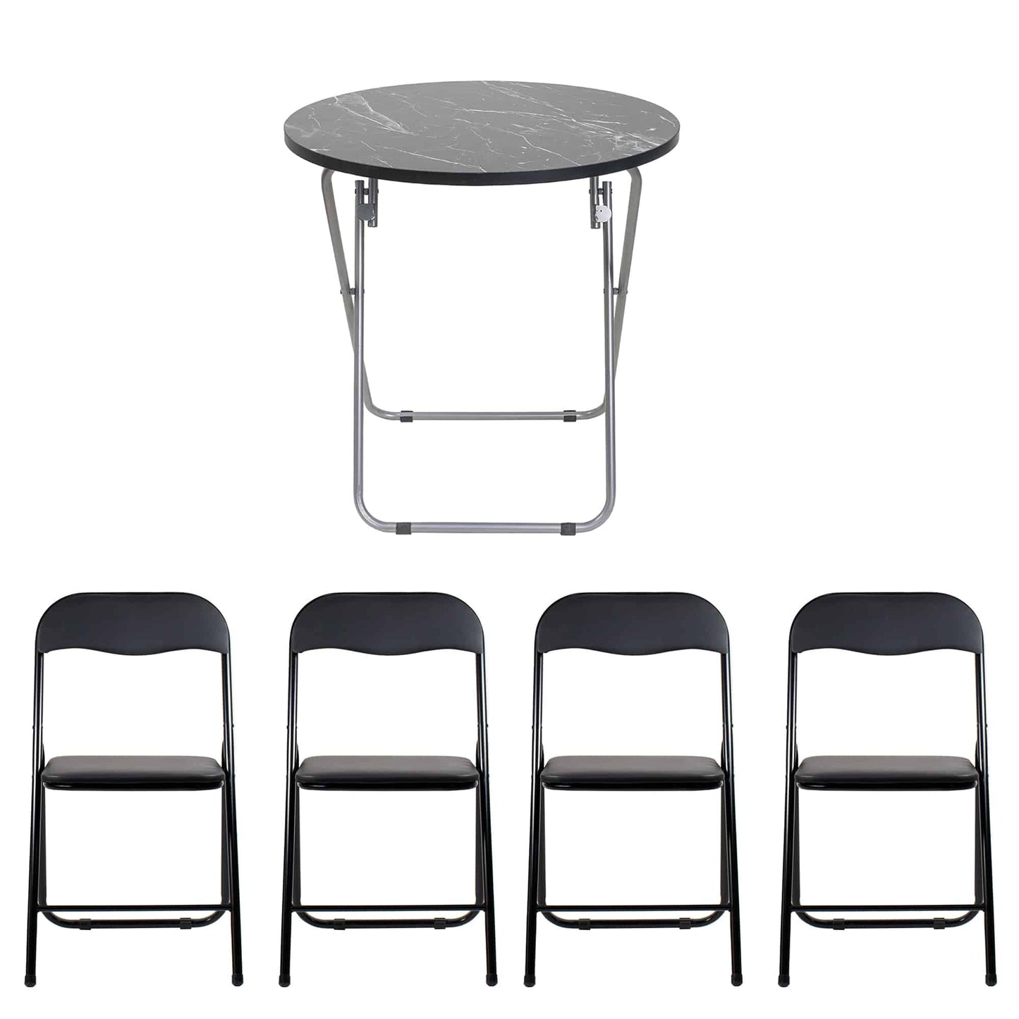 Masa plianta rotunda cu blat mdf, dimensiuni 60x65cm, negru (ZLN 6951) plus 4 x scaun bucatarie pliant (DSY 1115) / ZLN 6951_4S