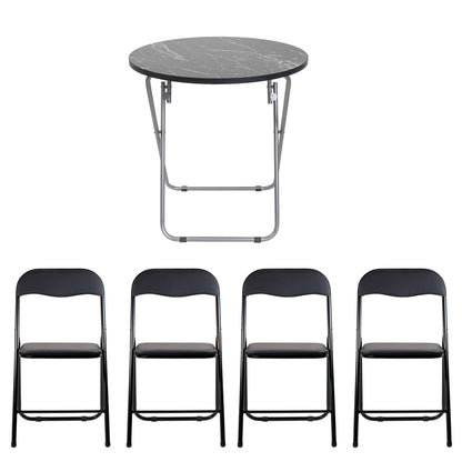 Masa plianta rotunda cu blat mdf, dimensiuni 60x65cm, negru (ZLN 6951) plus 4 x scaun bucatarie pliant (DSY 1115) / ZLN 6951_4S