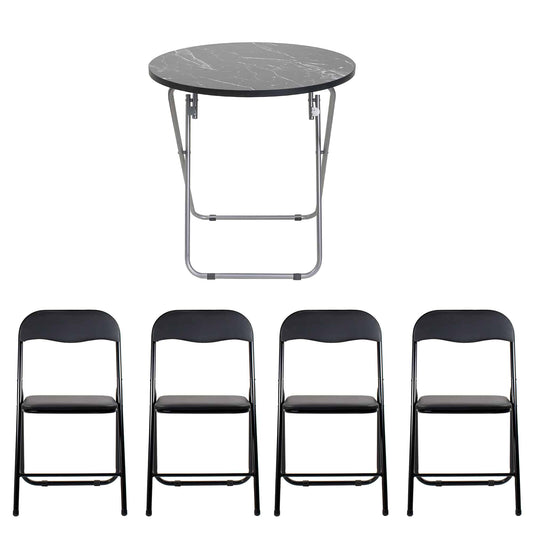 Masa plianta rotunda cu blat mdf, dimensiuni 60x65cm, negru (ZLN 6951) plus 4 x scaun bucatarie pliant (DSY 1115) / ZLN 6951_4S