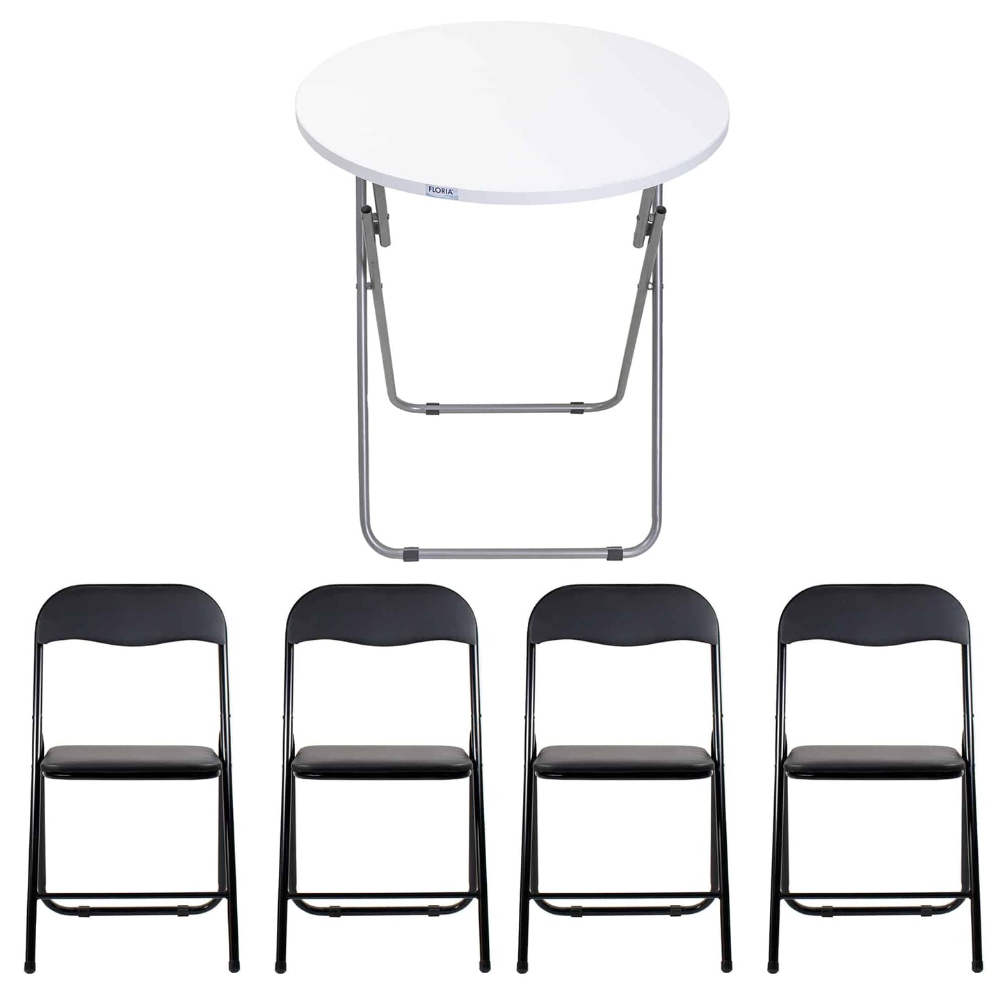 Masa plianta rotunda cu blat mdf, dimensiuni 60x65cm, alb (ZLN 6968) plus 4 x scaun bucatarie pliant (DSY 1115) / ZLN 6968_4S