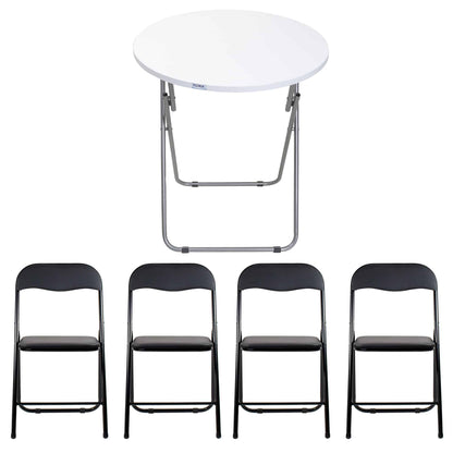 Masa plianta rotunda cu blat mdf, dimensiuni 60x65cm, alb (ZLN 6968) plus 4 x scaun bucatarie pliant (DSY 1115) / ZLN 6968_4S