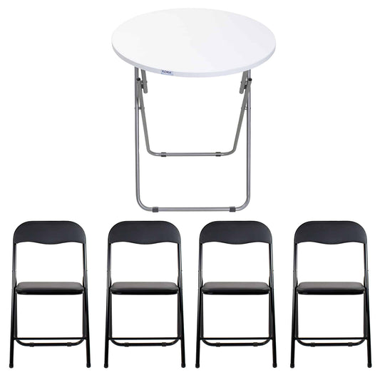 Masa plianta rotunda cu blat mdf, dimensiuni 60x65cm, alb (ZLN 6968) plus 4 x scaun bucatarie pliant (DSY 1115) / ZLN 6968_4S