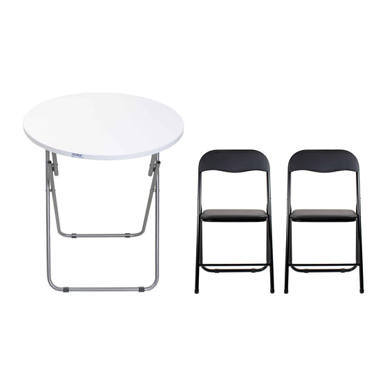 Masa plianta rotunda cu blat mdf, dimensiuni 60x65cm, alb (ZLN 6968) plus 2 x scaun bucatarie pliant (DSY 1115) / ZLN 6968_2S