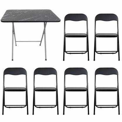 Masa plianta cu blat mdf, dimensiuni 60x80x70cm, negru (ZLN 6975) plus 6 x scaun bucatarie pliant (DSY 1115) / ZLN 6975_6S - 221.ro