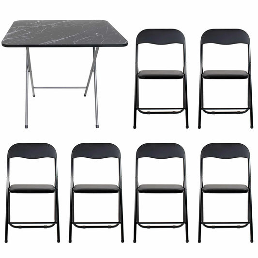 Masa plianta cu blat mdf, dimensiuni 60x80x70cm, negru (ZLN 6975) plus 6 x scaun bucatarie pliant (DSY 1115) / ZLN 6975_6S - 221.ro