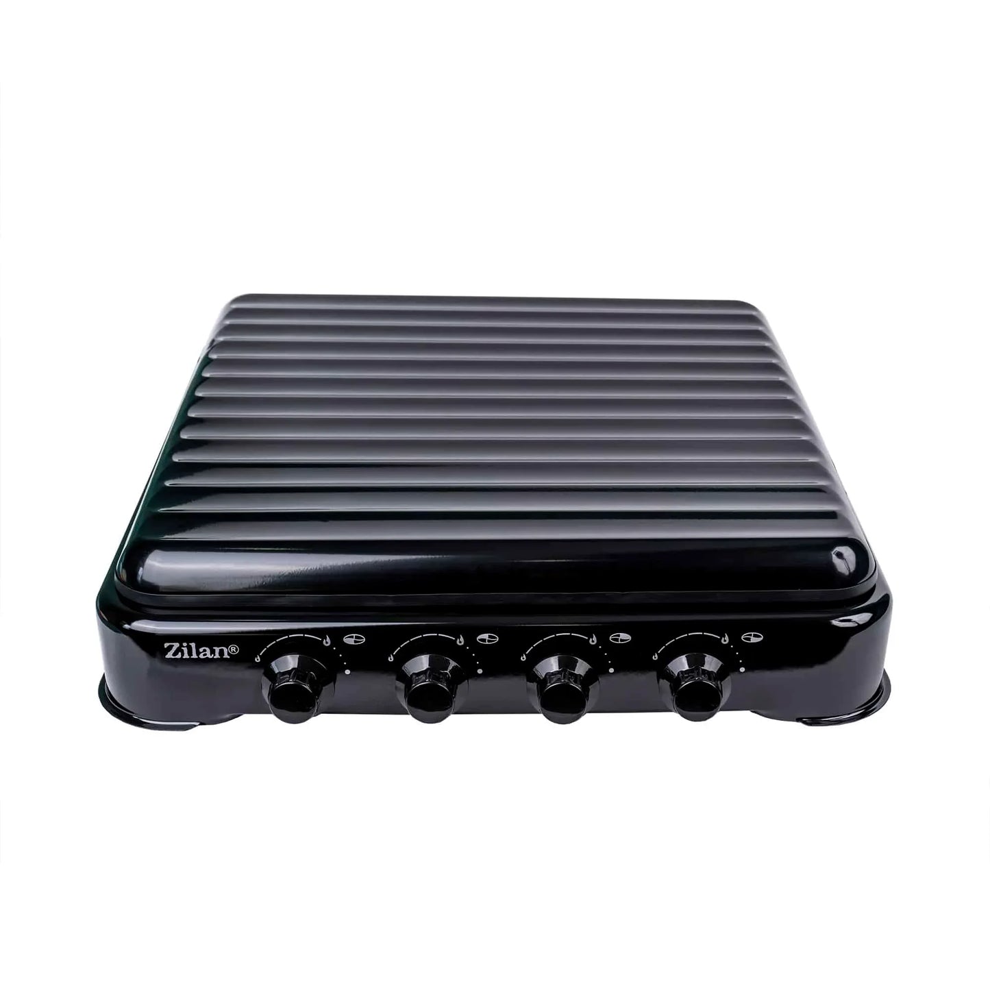 Pachet Aragaz 4 ochiuri, 55X50cm, Ceas pentru butelie,  2m furtun pentru gaz, 3 x coliere pentru furtun, aprinzator, negru / ZLN 7079B_N