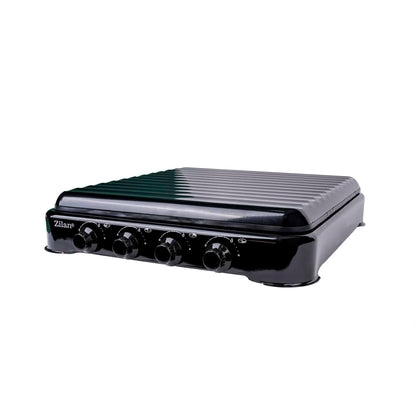 Pachet Aragaz 4 ochiuri, 55X50cm, Ceas pentru butelie,  2m furtun pentru gaz, 3 x coliere pentru furtun, aprinzator, negru / ZLN 7079B_N