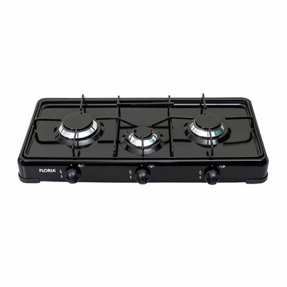 Pachet aragaz 3 ochiuri, 62×30 cm plus (ceas pentru butelie, 2 m furtun pentru gaz, 3 coliere pentru furtun, aprinzator) negru / ZLN 7138_1 - 221.ro