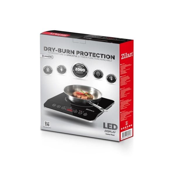 Plita cu inductie, Zilan putere 2000W, geam din cristal negru, oprire automata / ZLN 8078