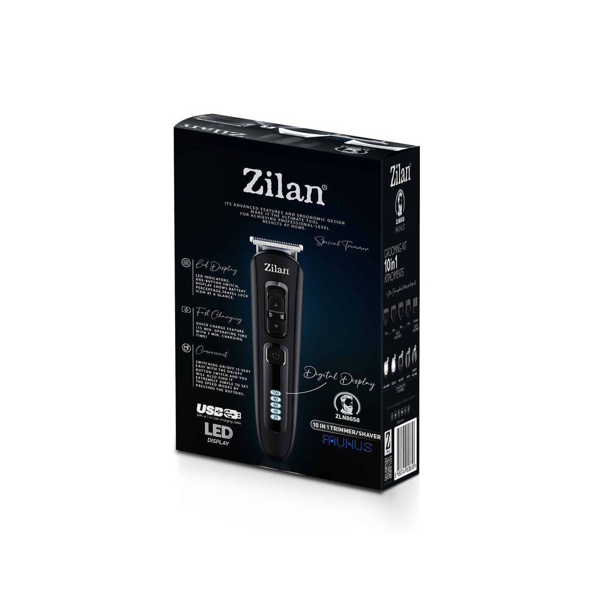 Aparat de tuns electric 10 in 1, pentru barbati reincarcabil, LED, negru / ZLN 8658