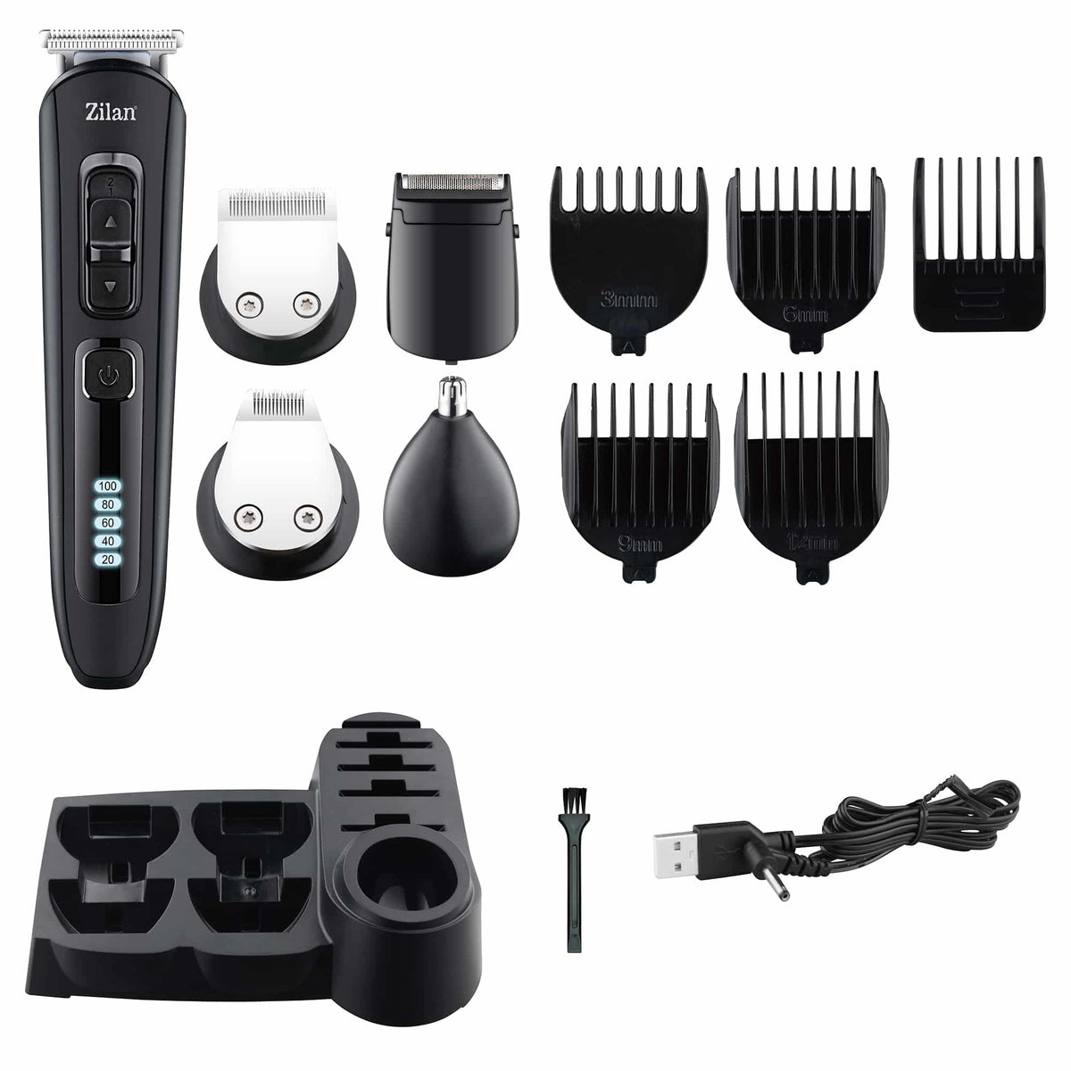 Aparat de tuns electric 10 in 1, pentru barbati reincarcabil, LED, negru / ZLN 8658