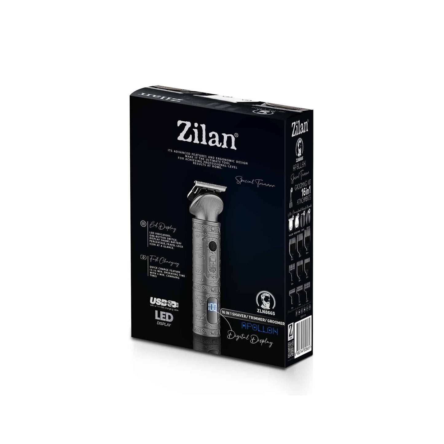 Aparat de tuns electric 16 in 1, pentru barbati reincarcabil, LED, gri / ZLN 8665