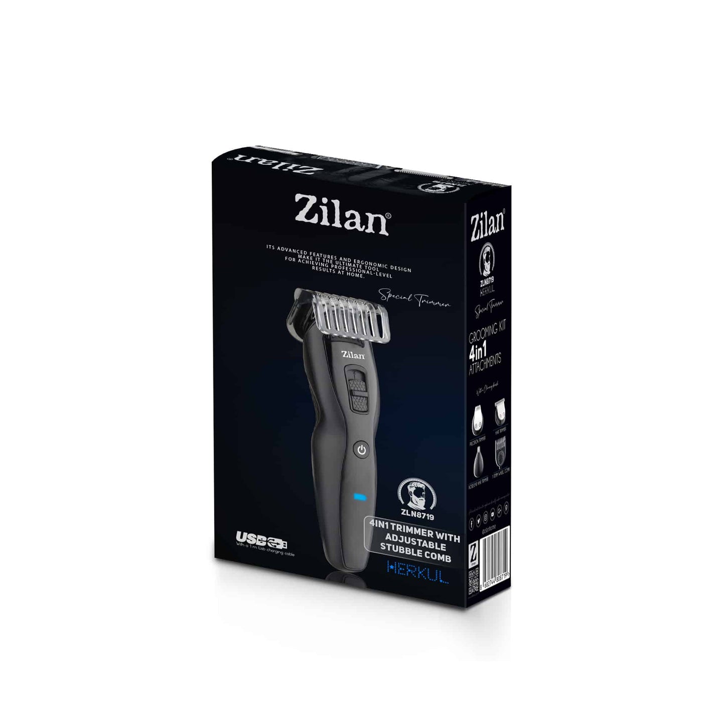 Aparat de tuns 4 in 1, HERKUL, incarcare USB, 4 capete, 500mAH negru / ZLN 8719