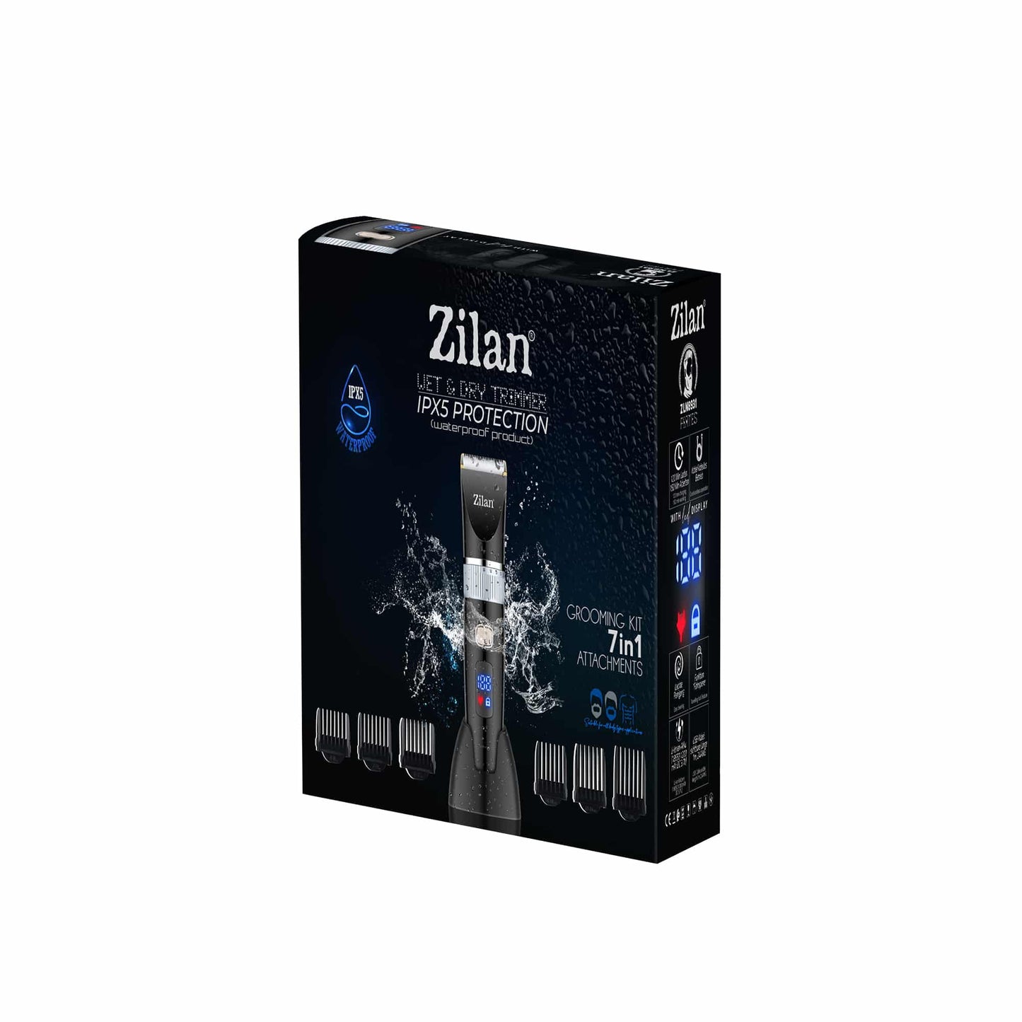 Aparat de tuns electric 7 in 1, pentru barbati reincarcabil IPX5, LED, negru / ZLN 8931