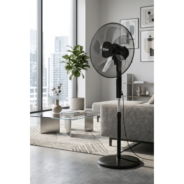 Ventilator cu picior,  putere 48W, 3 trepte viteză, diametru 43 cm, negru ZILAN / ZLN4642