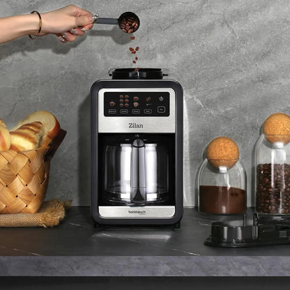 Cafetieră cu râșniță integrată, ecran tactil, capacitate 850 ml (6 cești), putere 640W, ZILAN / ZLN9001