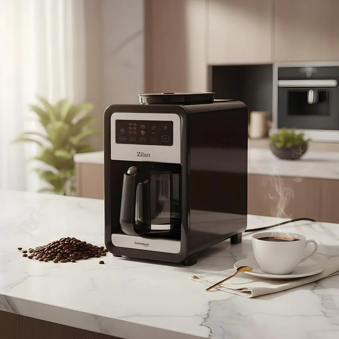 Cafetieră cu râșniță integrată, ecran tactil, capacitate 850 ml (6 cești), putere 640W, ZILAN / ZLN9001