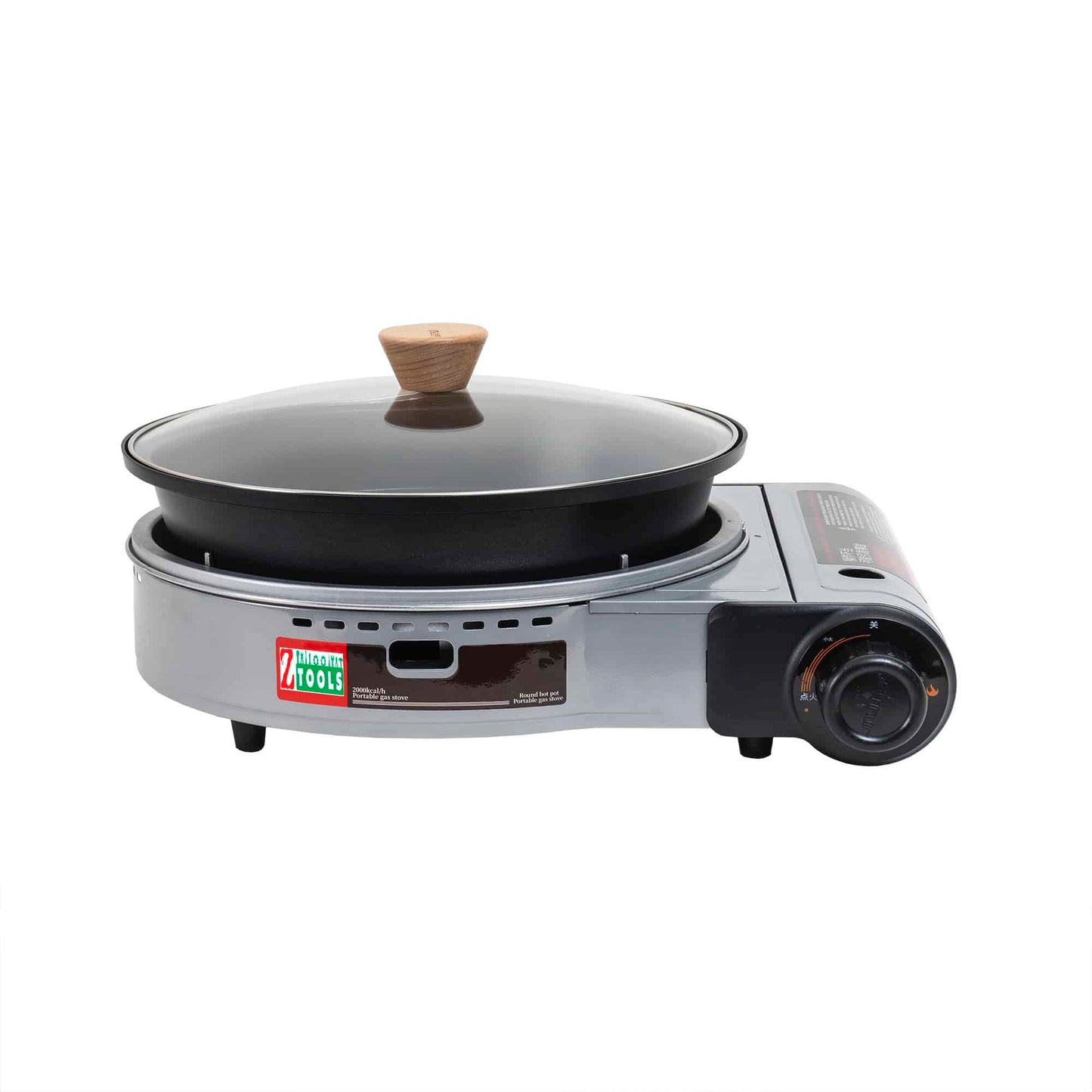 Aragaz camping, cu oala si capac de sticla, putere 2.3kw, aprindere electrica, gri / ZTS 5613