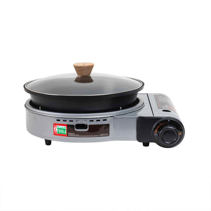 Aragaz camping, cu oala si capac de sticla, putere 2.3kw, aprindere electrica, gri / ZTS 5613