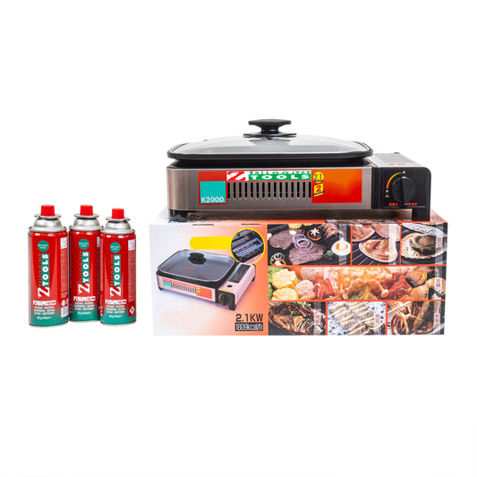 Pachet aragaz camping, tip grill plus capac de sticla, putere 2.1kw + 3 butelii 410ml / ZTS 5616_1