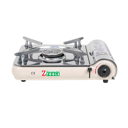 Pachet aragaz camping, din inox, aprindere electrica, putere 2.5kw, crem + 3 butelii 410ml / ZTS 5621_1