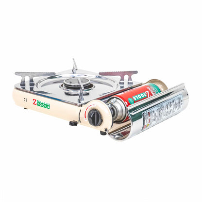 Pachet aragaz camping, din inox, aprindere electrica, putere 2.5kw, crem + 3 butelii 410ml / ZTS 5621_1