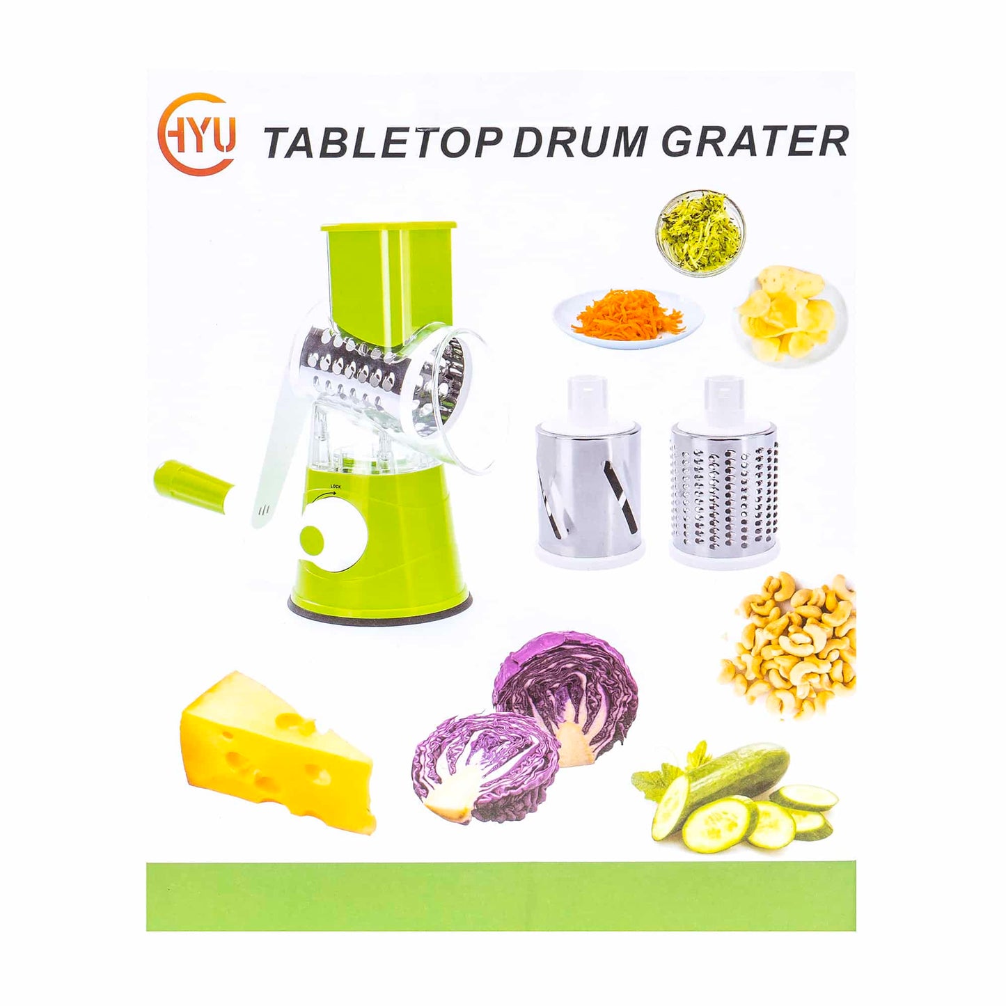 Razatoare manuala cu manivela pentru fructe si legume, 3 lame interschimbabile / ZTS 5673