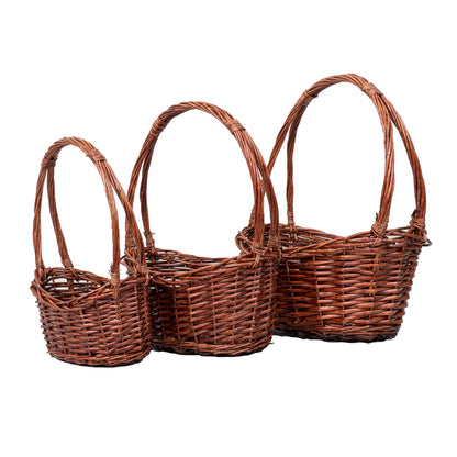 Set 3 cosuri de rachita ovale, maro lucios / ZTS 8001