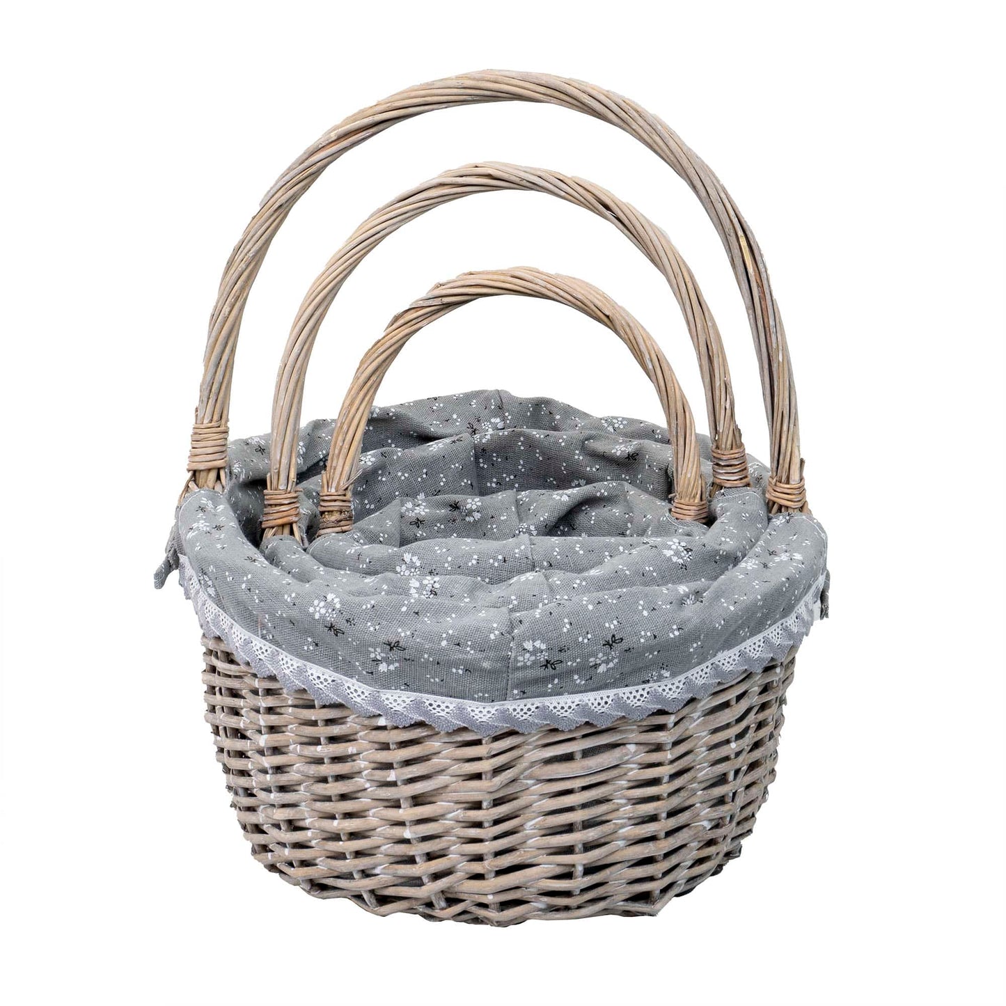 Set 3 cosuri de rachita ovale, gri inchis plus material textil / ZTS 8004