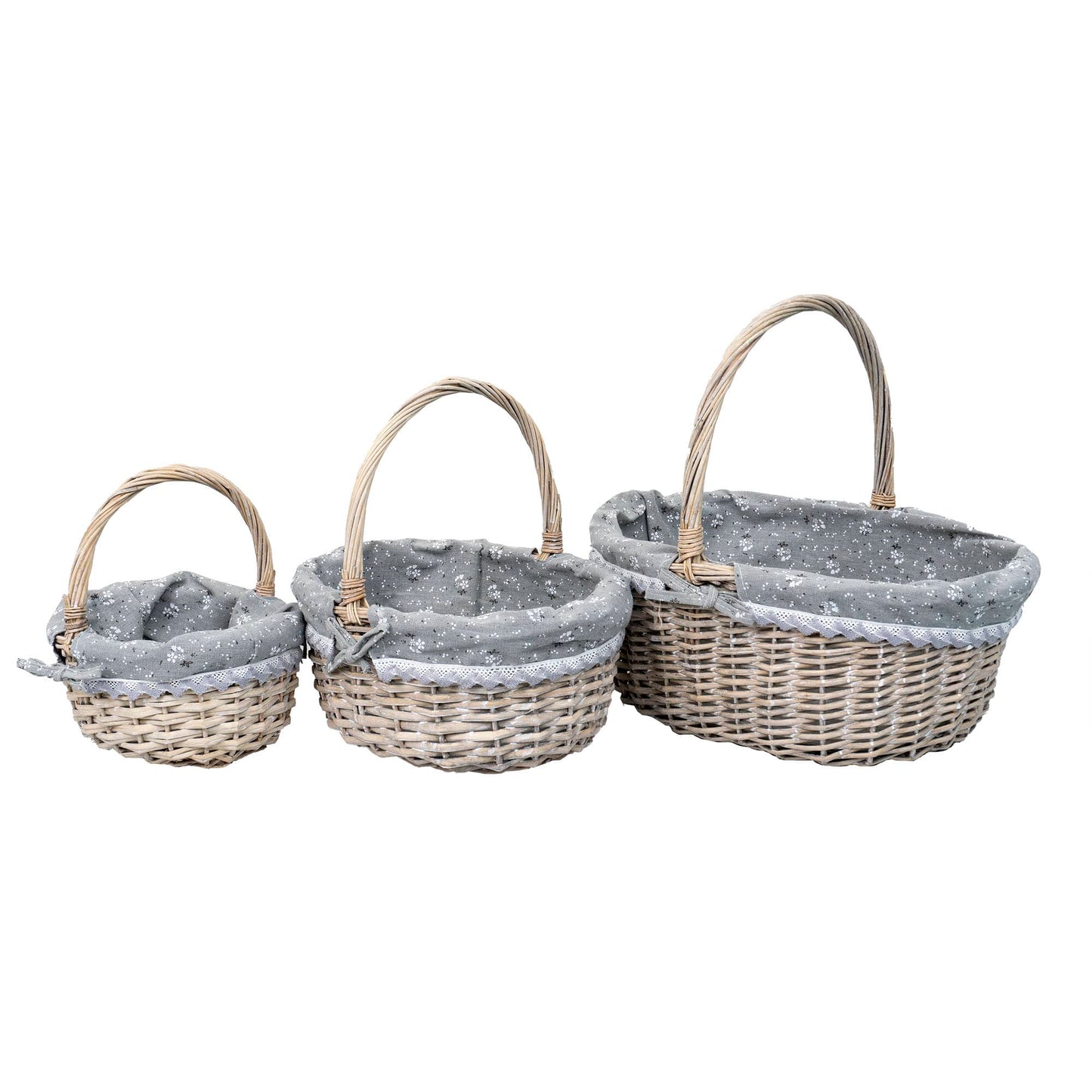 Set 3 cosuri de rachita ovale, gri inchis plus material textil / ZTS 8004