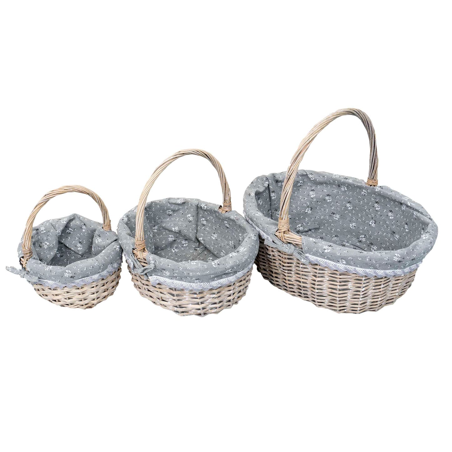 Set 3 cosuri de rachita ovale, gri inchis plus material textil / ZTS 8004