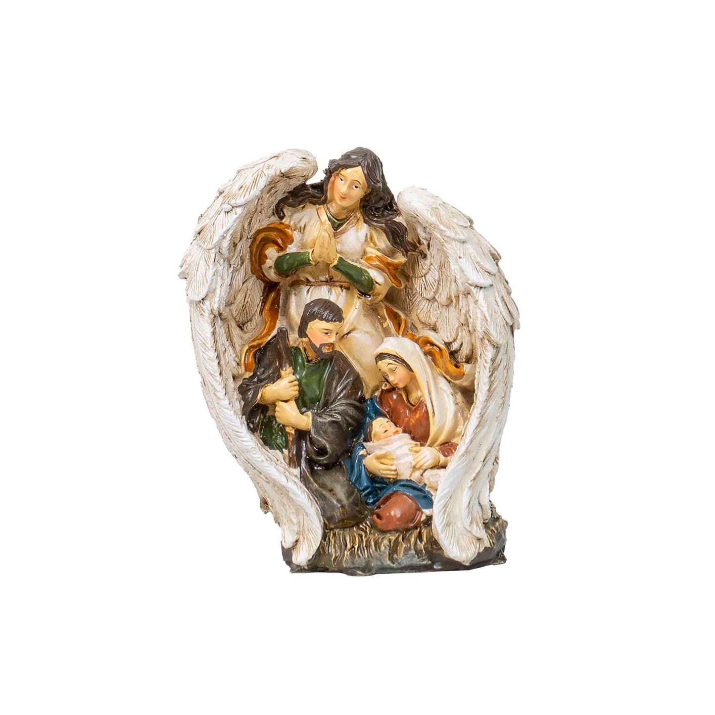 Statueta decorativa din rasina cu Famila Sfanta si ingerul pazitor, inaltime 15cm / ZTS 8026