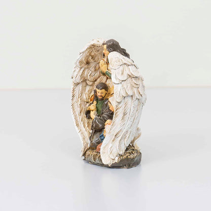 Statueta decorativa din rasina cu Famila Sfanta si ingerul pazitor, inaltime 15cm / ZTS 8026