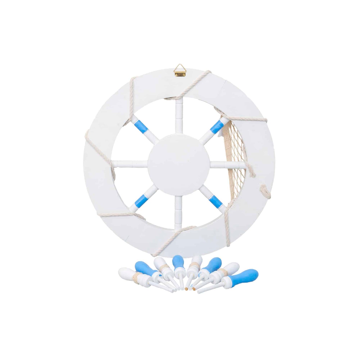 Roata decorativa din MDF, diametru roata 44.5cm, model carma marina cu plasa, alb/bleu Z-TOOLS / ZTS 8035