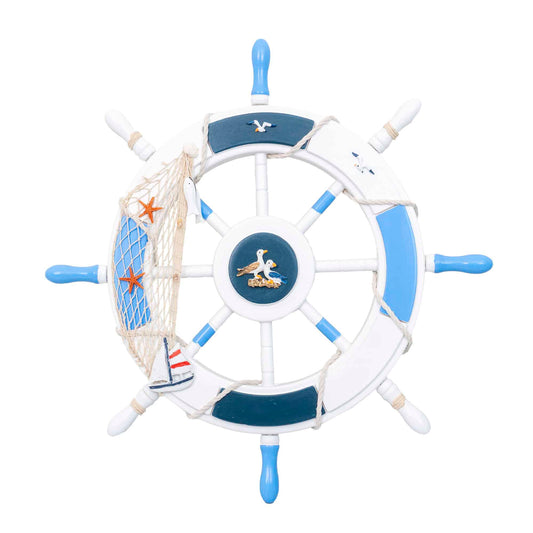 Roata decorativa din MDF, diametru roata 44.5cm, model carma marina cu plasa, alb/bleu Z-TOOLS / ZTS 8035