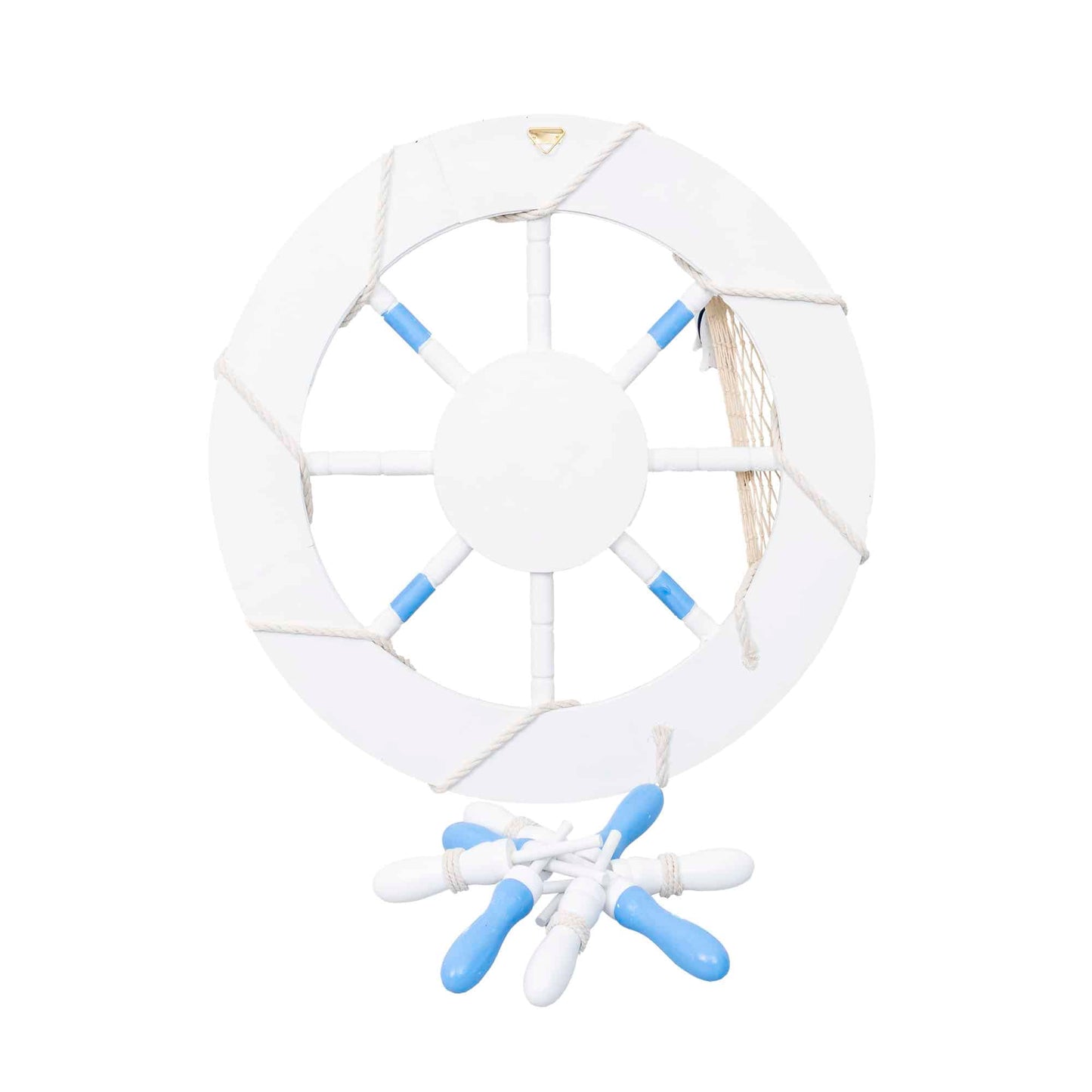 Roata decorativa din MDF, diametru roata 50cm, model carma marina cu plasa, alb/bleu Z-TOOLS / ZTS 8036