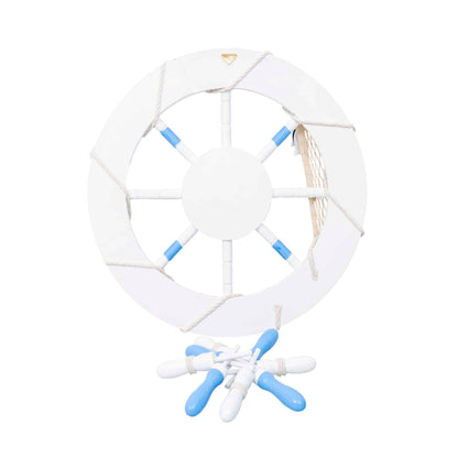 Roata decorativa din MDF, diametru roata 50cm, model carma marina cu plasa, alb/bleu Z-TOOLS / ZTS 8036