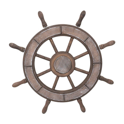 Roata decorativa din MDF, diametru roata 44cm, model carma marinar, maro / ZTS 8038
