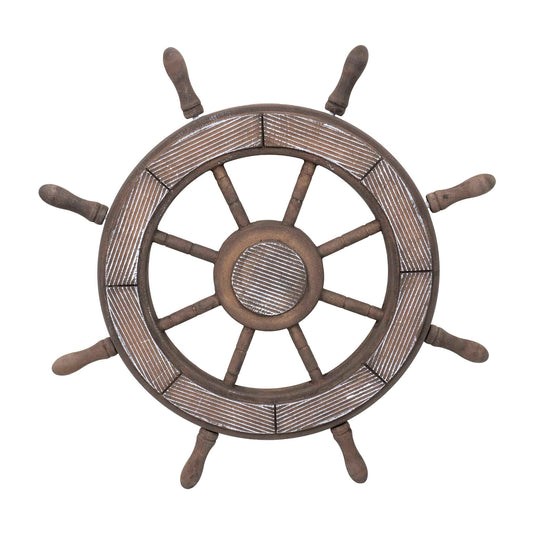 Roata decorativa din MDF, diametru roata 44cm, model carma marinar, maro / ZTS 8038