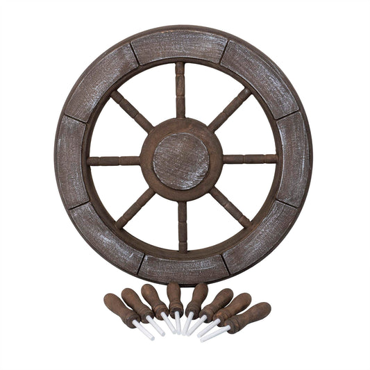 Roata decorativa din MDF, diametru roata 50cm, model carma marinar, maro / ZTS 8039