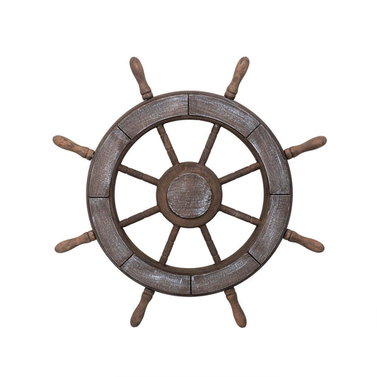 Roata decorativa din MDF, diametru roata 50cm, model carma marinar, maro / ZTS 8039