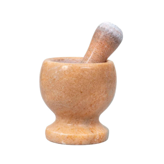 Mojar cu pistil, din marmura, diametru 10cm, inaltime 10.5cm, somon / ZTS 8043 - 221.ro