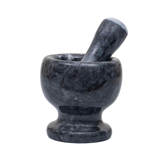 Mojar cu pistil, din marmura, diametru 10cm, inaltime 10.5cm, negru / ZTS 8044