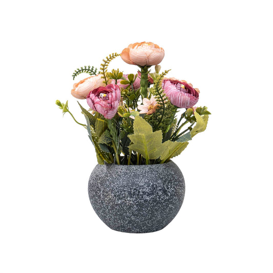 Aranjament floral, in ghiveci din ceramica, H 20, model trandafiri, culoare ghiveci gri / ZTS 8057