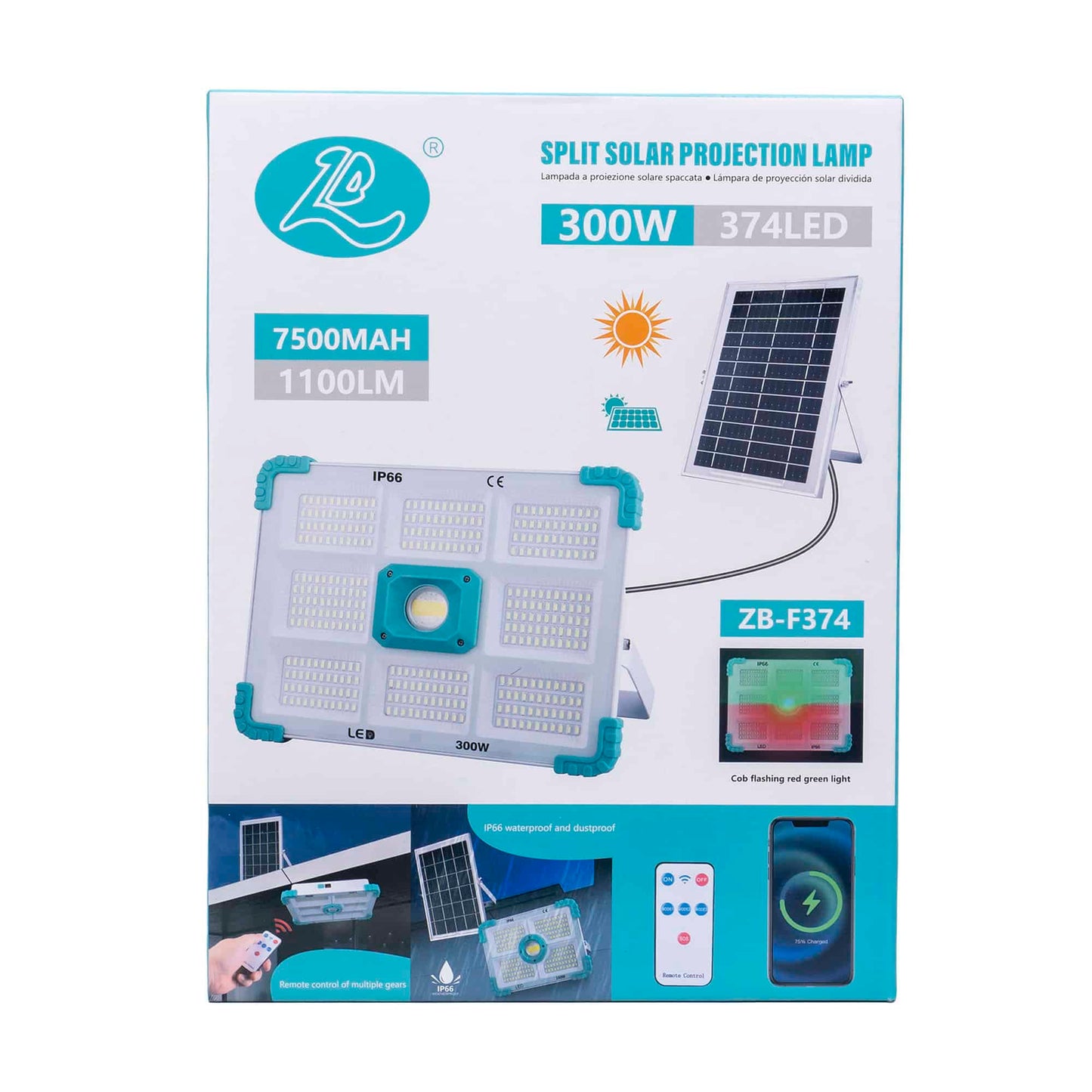 Proiector led cu incarcare solara, 300W, 374 leduri / ZTS 8210