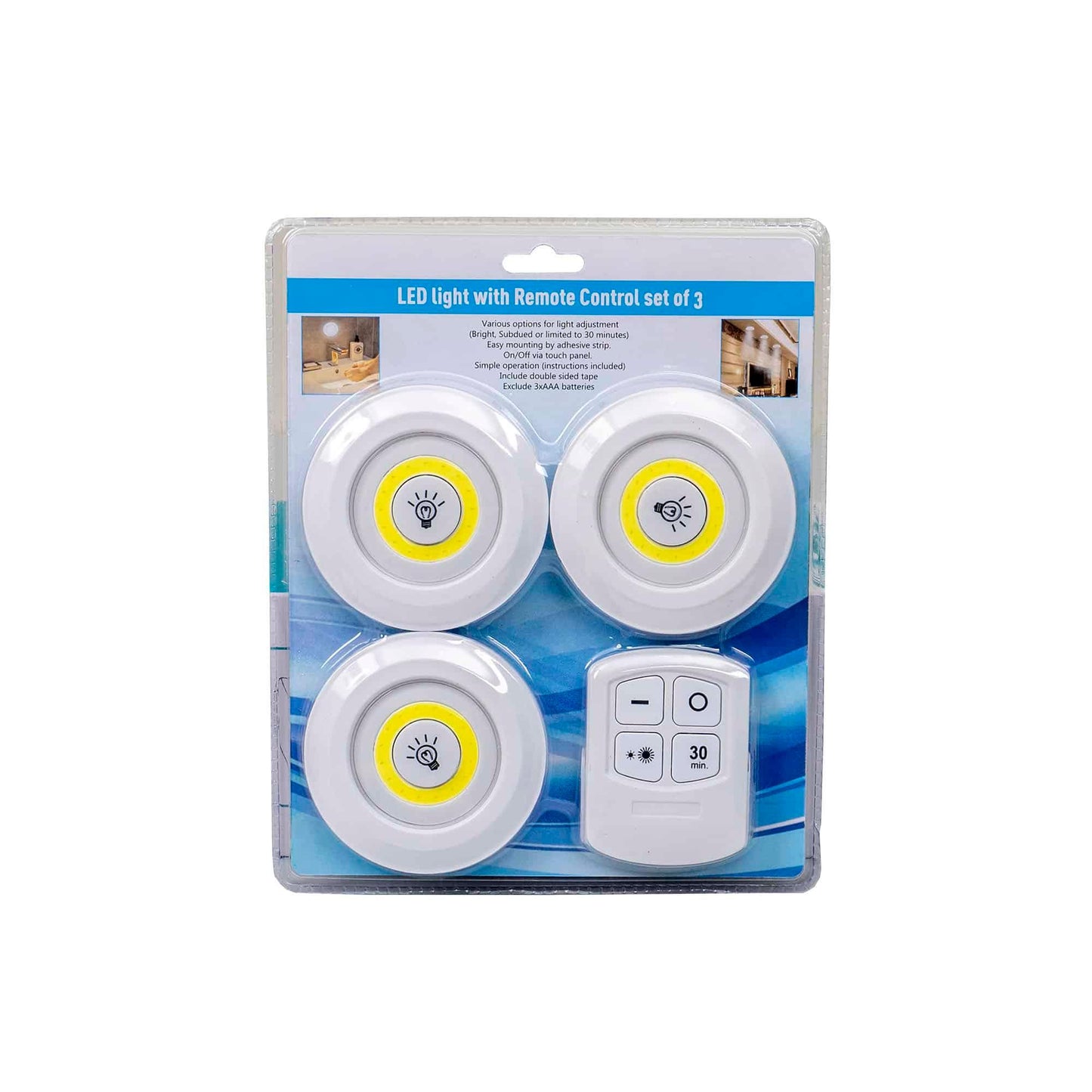 Set 3 lampi cu LED si telecomanda pentru mobila, autoadezive, rotund  Z-TOOLS / ZTS 8221
