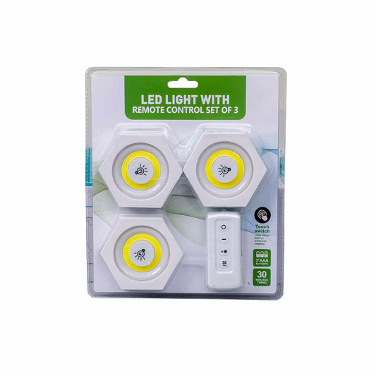 Set 3 lampi cu LED si telecomanda pentru mobila, autoadezive, hexagon  Z-TOOLS / ZTS 8222