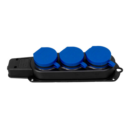 Prelungitor cauciucat pentru exterior, Z-TOOLS cu 3 lacasuri, 16A, IP44, fara cablu / ZTS 8417